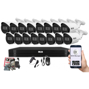 ZESTAW MONITORINGU BCS-L-XVR1602-4KE(5) + 16x BCS-TA18FWR3(2) 8MPX 4K 2.8mm IR30 2TB